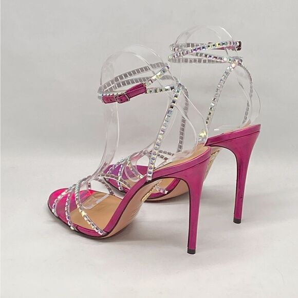 Aquazzura Dance Plexi 105 embellished PVC and iridescent leather sandals size 38 - Picture 8 of 15